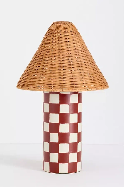 Merve Kahraman Design Merve Kahraman Ceramic Checkered Rattan Table Lamp