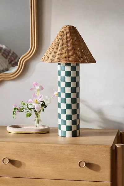 Merve Kahraman Design Merve Kahraman Ceramic Checkered Rattan Table Lamp