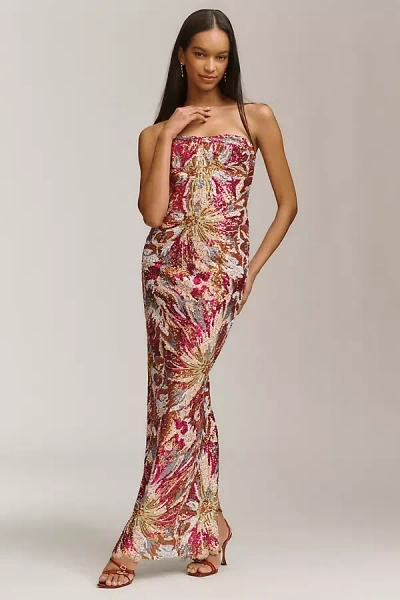 Bronx And Banco Dahlia Strapless Embroidered Sequin Gown In Multi