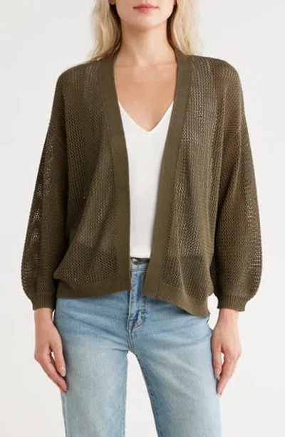 Nordstrom Open Stitch Open Front Cotton Cardigan In Green