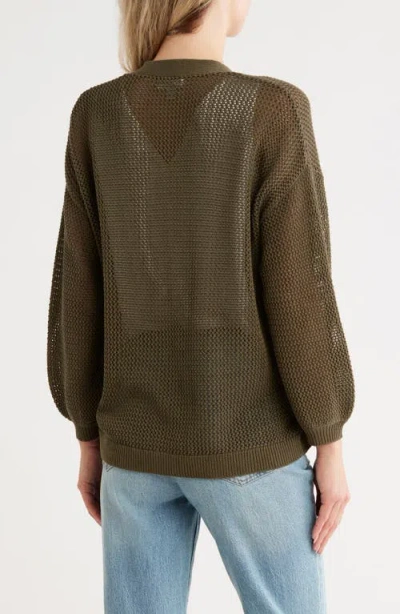 Nordstrom Open Stitch Open Front Cotton Cardigan In Green