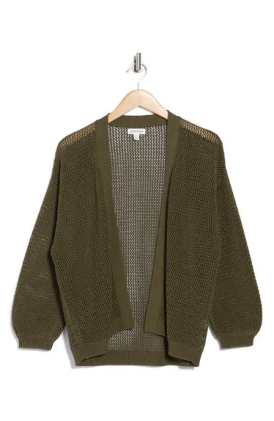 Nordstrom Open Stitch Open Front Cotton Cardigan In Green