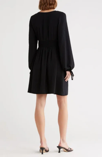 Melrose And Market Smocked Waist Long Sleeve Minidress In Black