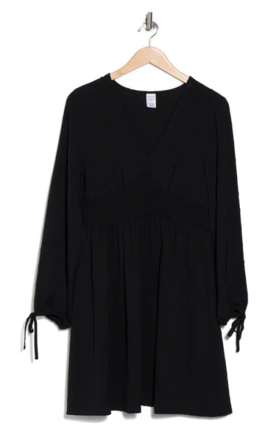 Melrose And Market Smocked Waist Long Sleeve Minidress In Black