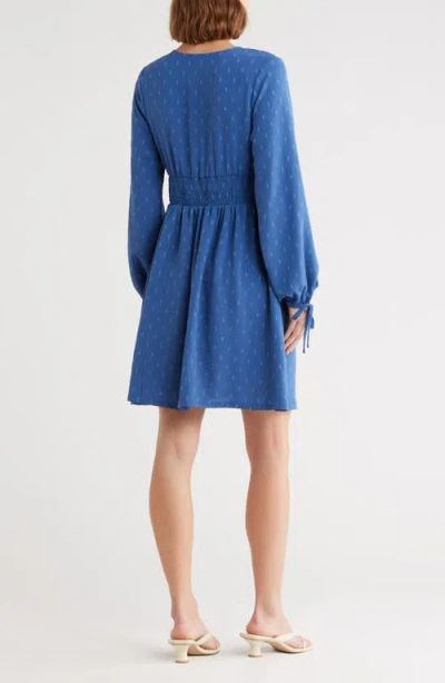 Melrose And Market Smocked Waist Long Sleeve Minidress In Blue