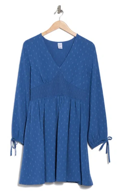 Melrose And Market Smocked Waist Long Sleeve Minidress In Blue