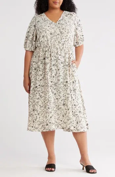 Melrose And Market Ruffle Yoke Short Sleeve Midi Dress In White
