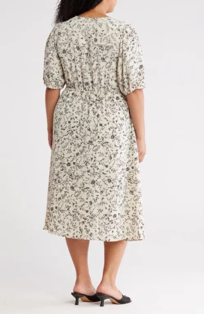 Melrose And Market Ruffle Yoke Short Sleeve Midi Dress In White