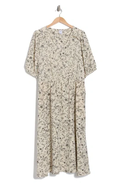 Melrose And Market Ruffle Yoke Short Sleeve Midi Dress In White