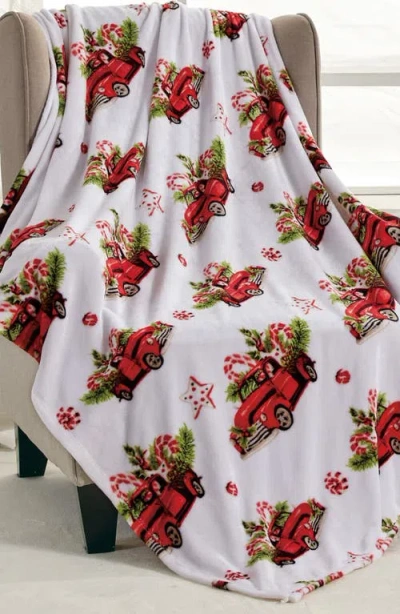 Luxury Home Rustic Pickup Truck Holiday Plush Fleece Throw Blanket In Multi