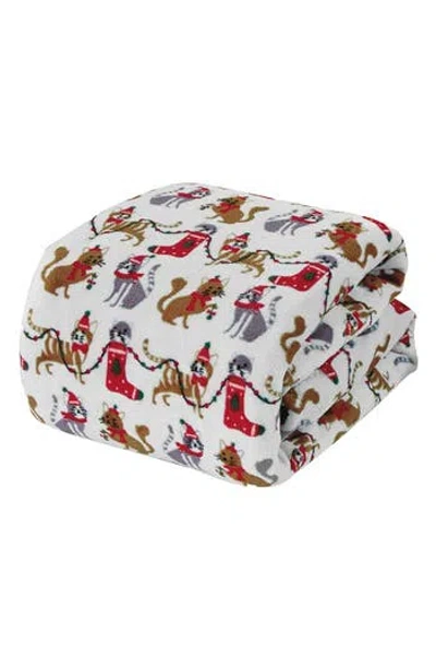 Luxury Home White Christmas Cat Plush Fleece Throw Blanket In Multi