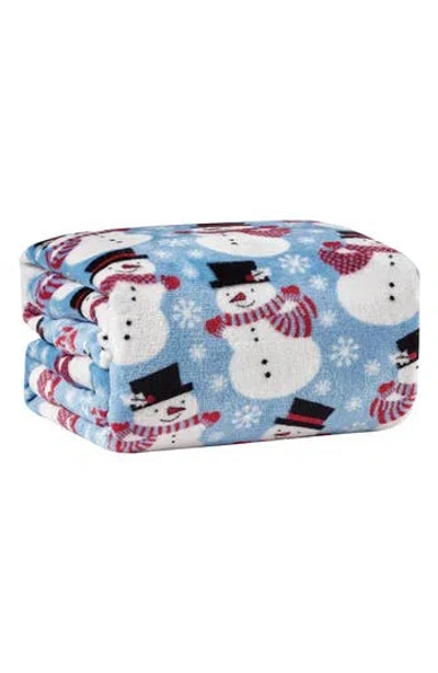Luxury Home Bluw Snowman Plush Fleece Throw Blanket In Multi