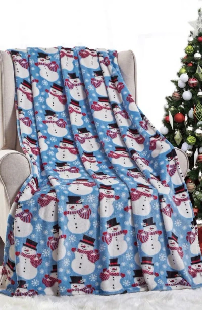 Luxury Home Bluw Snowman Plush Fleece Throw Blanket In Multi
