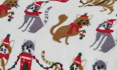 Luxury Home White Christmas Cat Plush Fleece Throw Blanket In Multi