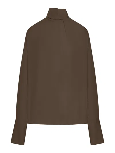 Tom Ford Long-sleeved Silk Georgette Blouse In Brown