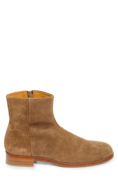 Common Projects Zipped Boot Ankle Boots In Camel Suede In Brown
