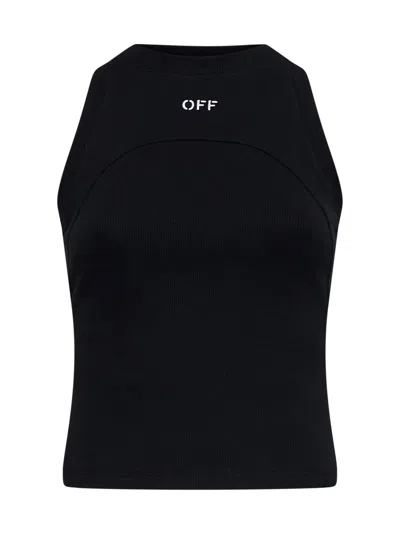 Off-white Cotton Tank Top With Logo<br/> In Black