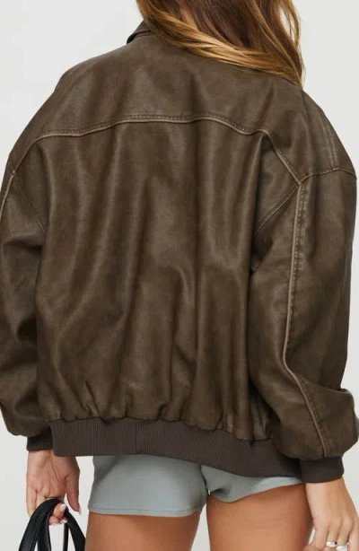 Princess Polly Goldsmith Water Repellent Faux Leather Jacket In Brown