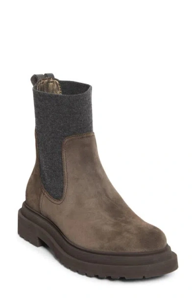 Brunello Cucinelli Women Suede Boot With Knitted Insert And Precious Loop Detail In Multi