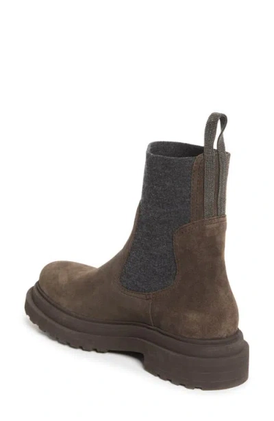Brunello Cucinelli Women Suede Boot With Knitted Insert And Precious Loop Detail In Multi