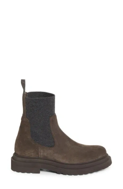 Brunello Cucinelli Women Suede Boot With Knitted Insert And Precious Loop Detail In Multi