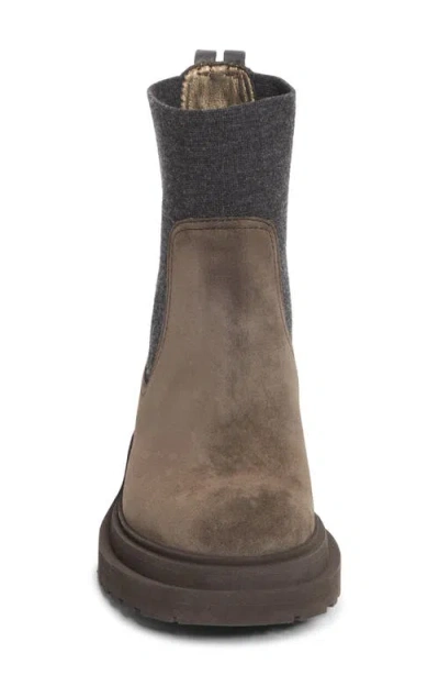 Brunello Cucinelli Women Suede Boot With Knitted Insert And Precious Loop Detail In Multi
