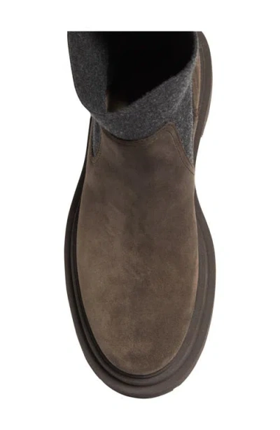 Brunello Cucinelli Women Suede Boot With Knitted Insert And Precious Loop Detail In Multi
