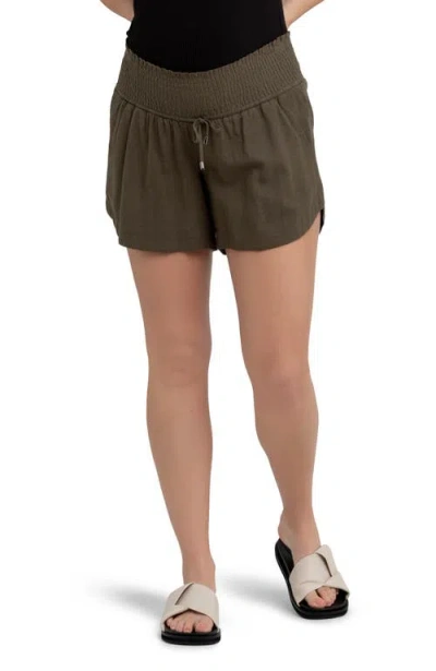 Ripe Maternity Byron Shirred Linen Short In Green