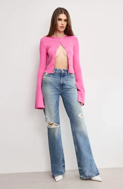 Good American Women's Bell Sleeve Knit Cardigan Sweater In Pink