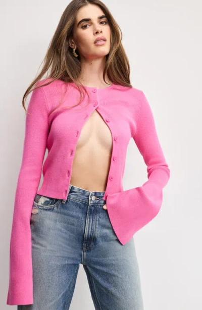 Good American Women's Bell Sleeve Knit Cardigan Sweater In Pink