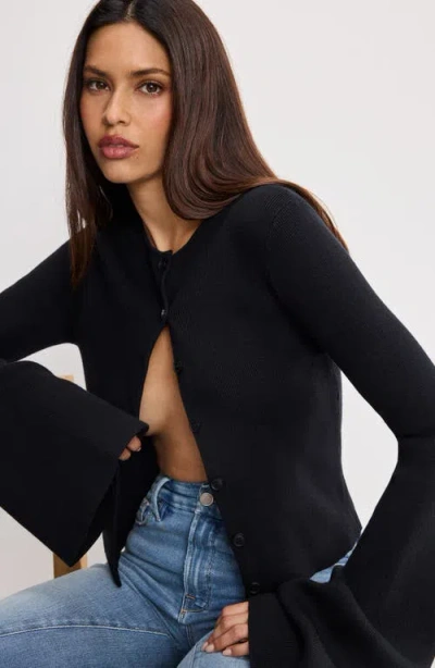 Good American Bell Sleeve Cardigan In Black
