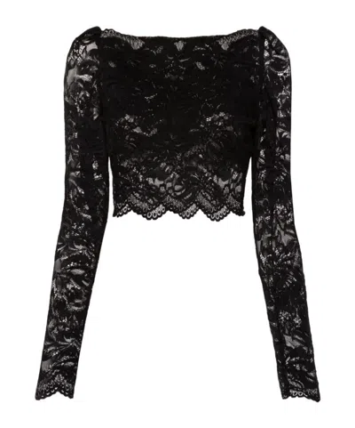 Rabanne Fitted Cropped Lace Top With Long Sleeves In Black