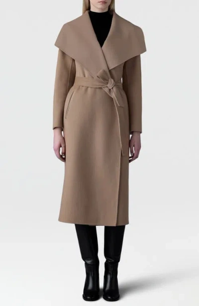 Mackage Mai-cn Double-face Light Camel Wool Wrap Longline Coat In Brown