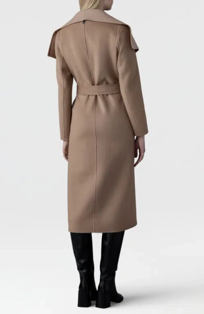 Mackage Mai-cn Double-face Light Camel Wool Wrap Longline Coat In Brown