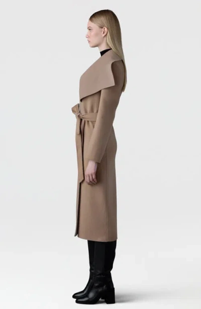 Mackage Mai-cn Double-face Light Camel Wool Wrap Longline Coat In Brown