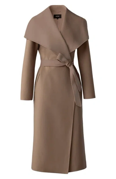 Mackage Mai-cn Double-face Light Camel Wool Wrap Longline Coat In Brown
