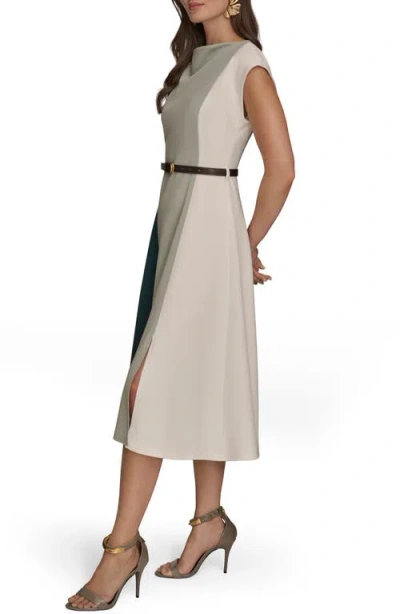 Donna Karan Color Block A Line Dress In Black