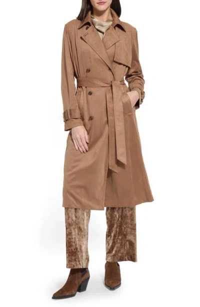 Lyssé Agatha Vegan Suede Trench Coat In Camel In Brown