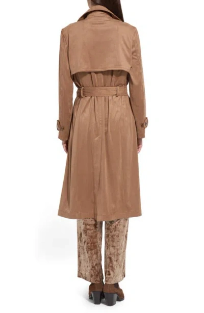 Lyssé Agatha Vegan Suede Trench Coat In Camel In Brown