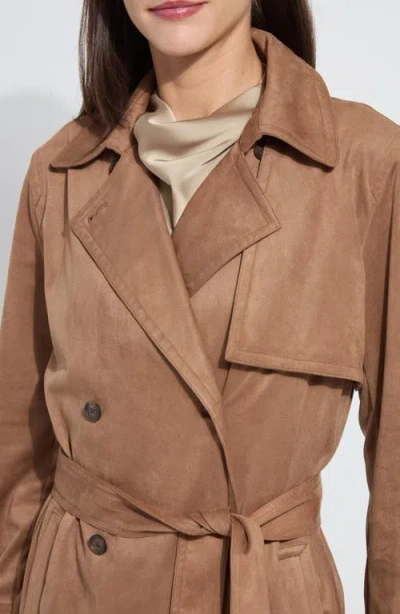 Lyssé Agatha Vegan Suede Trench Coat In Camel In Brown