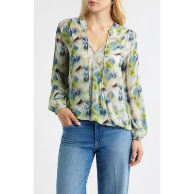 Apny Print Tassel Surplice Chiffon Top In Green