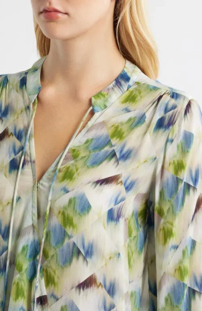 Apny Print Tassel Surplice Chiffon Top In Green