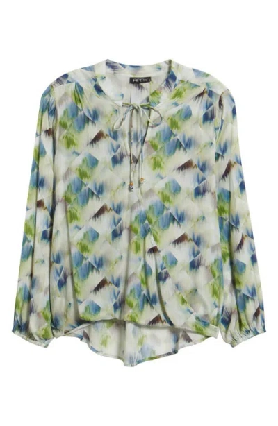Apny Print Tassel Surplice Chiffon Top In Green