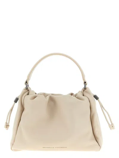 Brunello Cucinelli Women Bucket Mellow Small Leather Handbag In Sand