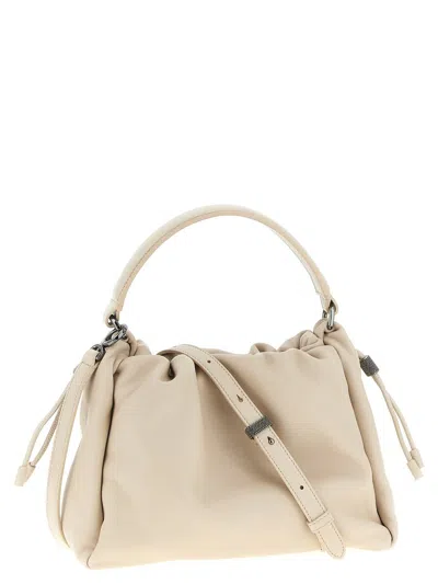 Brunello Cucinelli Women Bucket Mellow Small Leather Handbag In Sand