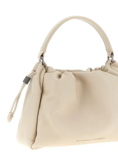Brunello Cucinelli Women Bucket Mellow Small Leather Handbag In Sand