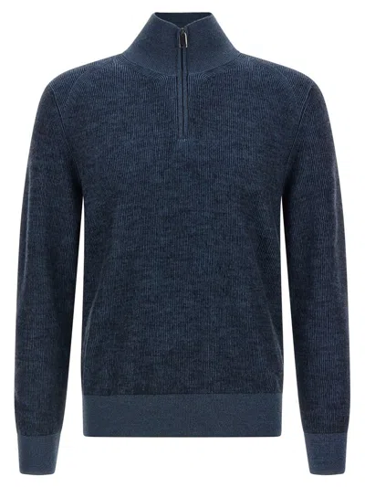 Brioni High Collar Long Sleeve Knit Pullover In Black