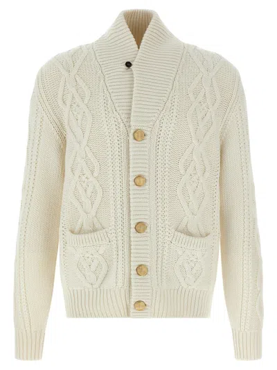 Brunello Cucinelli Cashmere Cardigan With Cable Knit Design In Neutral