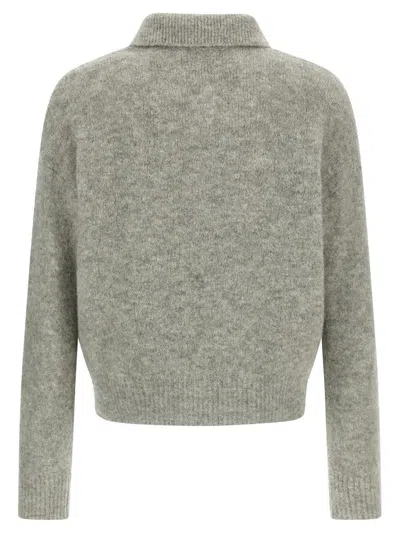 Ami Alexandre Mattiussi Light Grey Knit Sweater With Polo Collar And Three-button Placket In Black