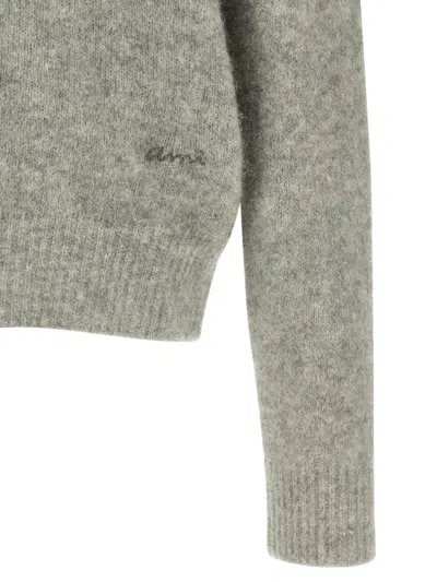 Ami Alexandre Mattiussi Light Grey Knit Sweater With Polo Collar And Three-button Placket In Black